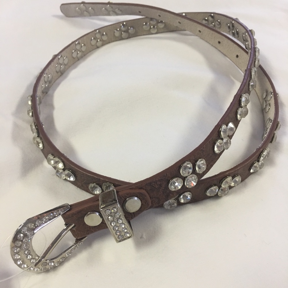 Belt bling thin style brown leather